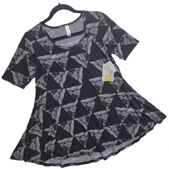 LuLaRoe Perfect T XXS Wave Triangles Black Grey Geometric Swing Tunic Tee Top - Picture 1 of 8